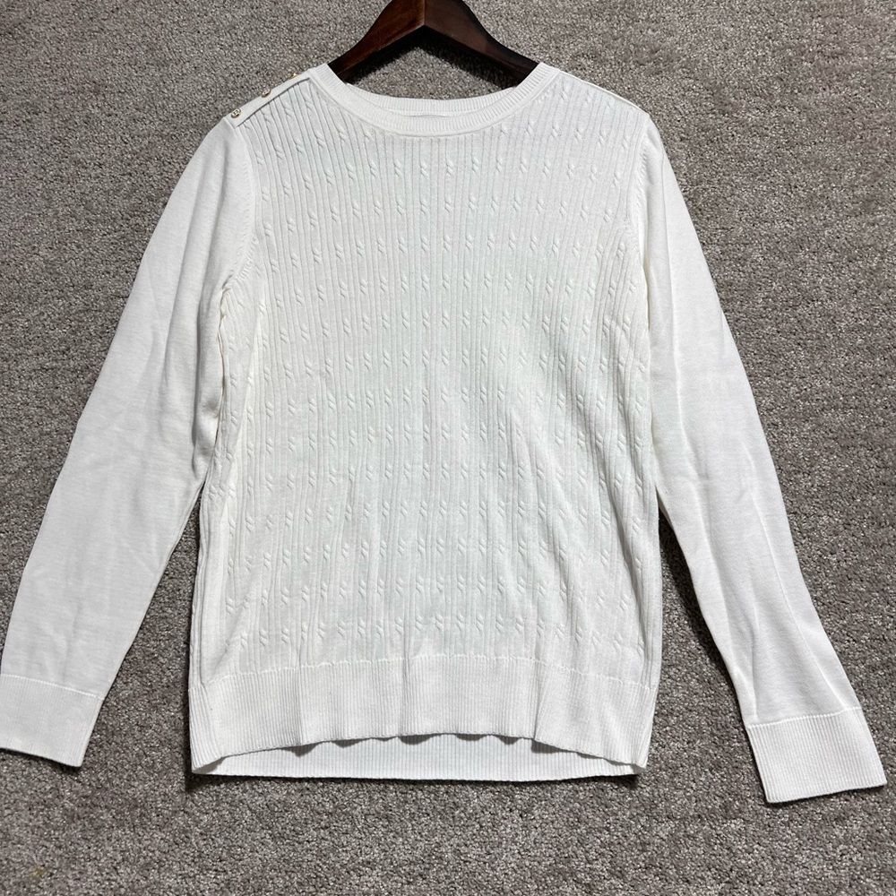 Kim Rogers Woman’s Cotton White Cable Knit Sweater Size Small